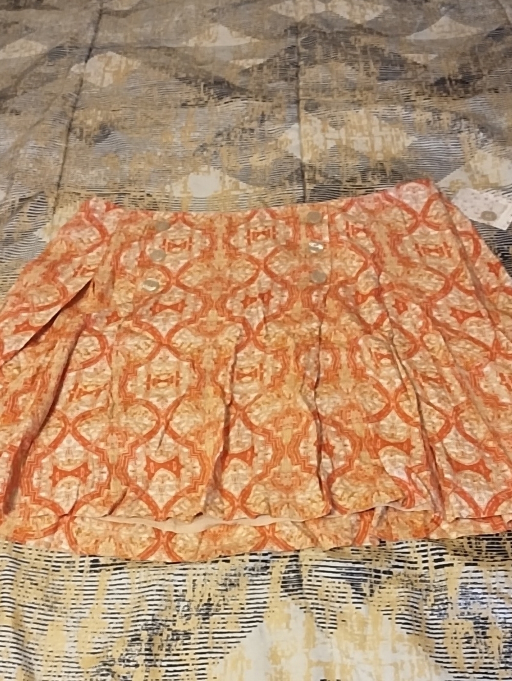 Free People Orange Patterned Circle Skirt